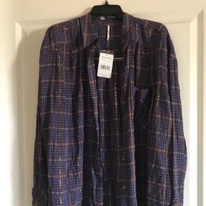 Free People ~ Break My Stripe Plaid Shirt